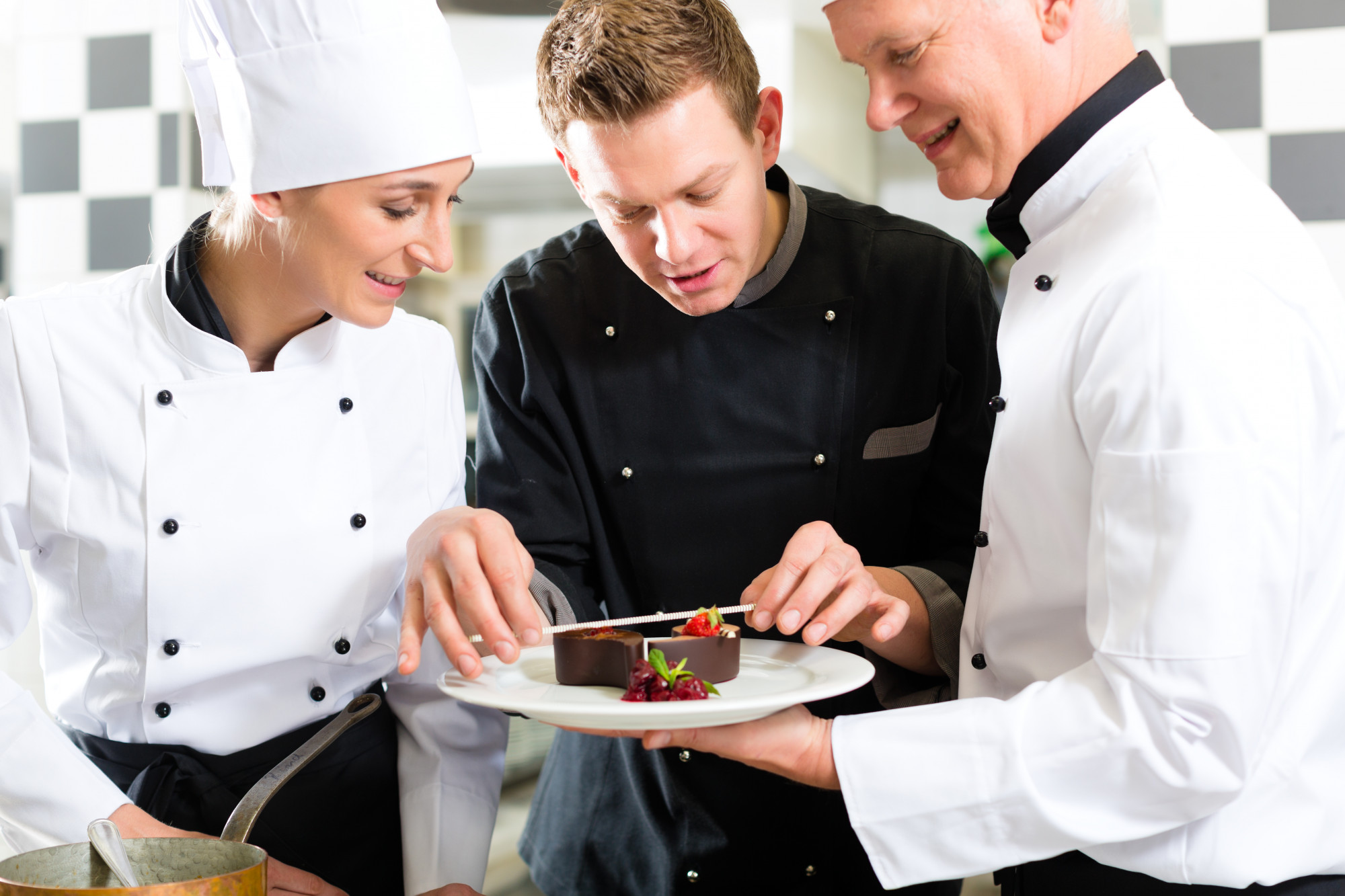 Team training session in a busy kitchen